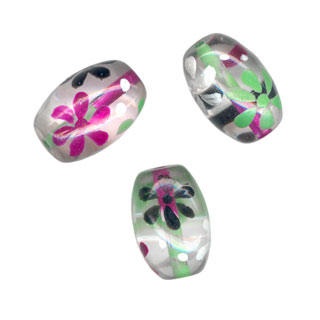 23x12mm Hand Painted Glass Oval Beads Fusc/Green