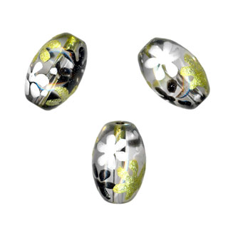 23x12mm Hand Painted Glass Oval Beads Gold/Black
