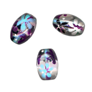 23x12mm Hand Painted Glass Oval Beads Purp/Turq