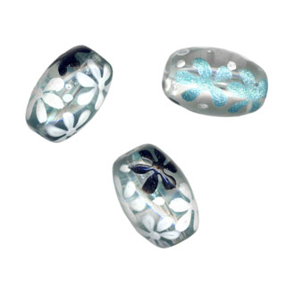23x12mm Hand Painted Glass Oval Beads Turq/Silv