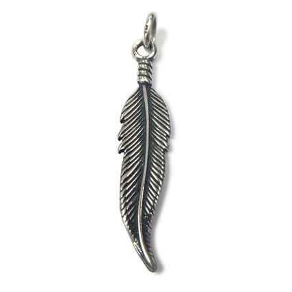 32mm Feather Pendant Antq Sterling Silver
