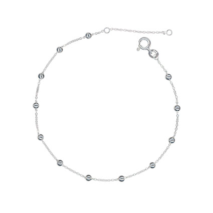 10"(9+1"ext) 3mm Satellite Bead Anklet Sterling Silver