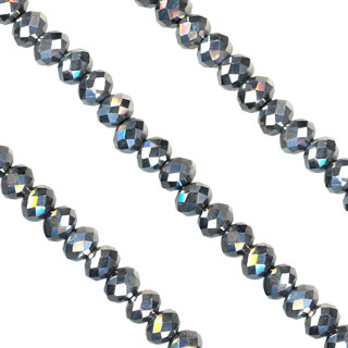 3x4mm Facet Rondelle Glass Beads: Silver