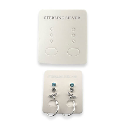 3x5cm Multi Earring Cards White w/Sterling Silver Print