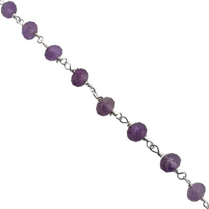 4mm Faceted Amethyst Gemstone Bead Chain Sterling Silver
