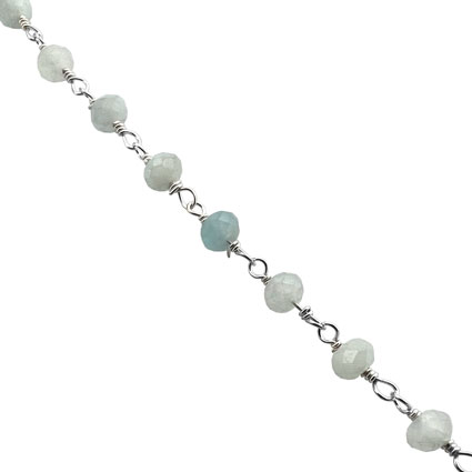 4mm Faceted Aqua Chalci Gemstone Bead Chain Sterling Silver