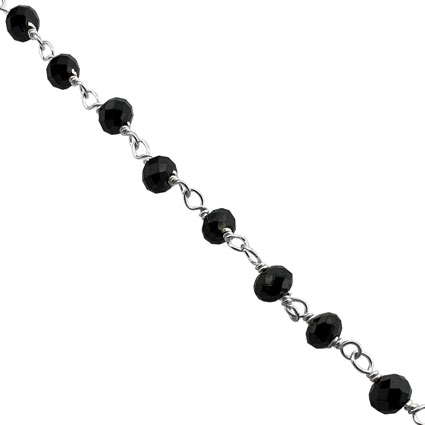 4mm Faceted Black Onyx Gemstone Bead Chain Sterling Silver
