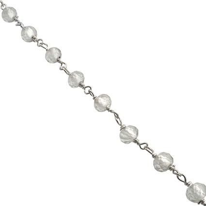 4mm Faceted Rock Crystal Gemstone Bead Chain Sterling Silver