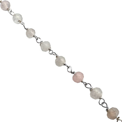 4mm Faceted Rose Quartz Gemstone Bead Chain Sterling Silver