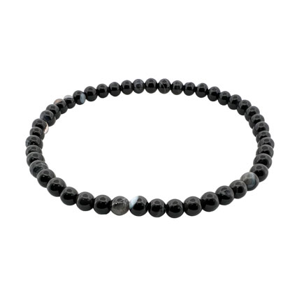 4mm Round Black Banded Agate Elastic Bracelet