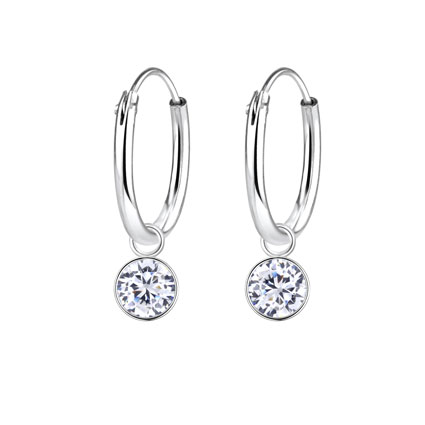 12mm Hoop w/4mm Round CZ Earring Sterling Silver