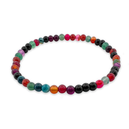 4mm Round Mix Banded Agate Elastic Bracelet
