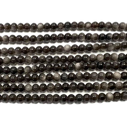4mm Silver Sheen Obsidian Loose Bead String