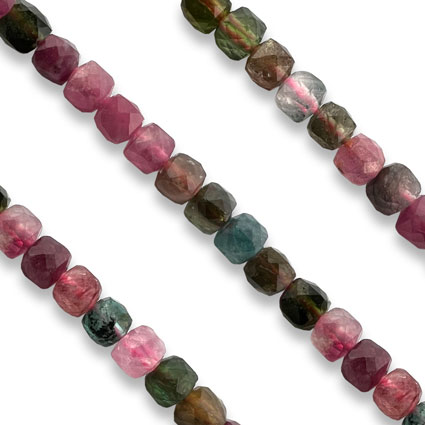 4mm Cube Facet Tourmaline Beads String