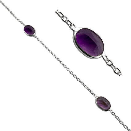 4x6mm Facet Oval Amethyst Gemstone Chain Sterling Silver