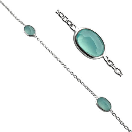 4x6mm Facet Oval Aqua Chalci Gemstone Chain Sterling Silver