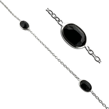 4x6mm Facet Oval Black Onyx Gemstone Chain Sterling Silver