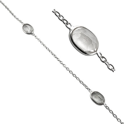 4x6mm Facet Oval Rock Crystal Gemstone Chain Sterling Silver