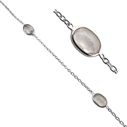 4x6mm Facet Oval Rose Quartz Gemstone Chain Sterling Silver