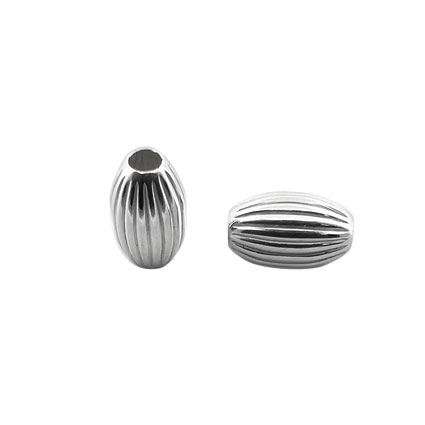 5x8mm Oval Corrugated Beads Sterling Silver