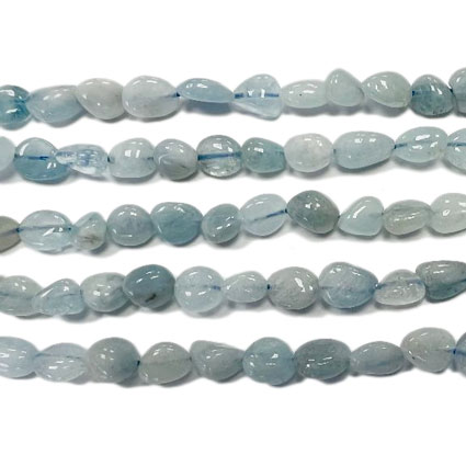 6-8mm Aquamarine Pebble Nugget Bead 16"string