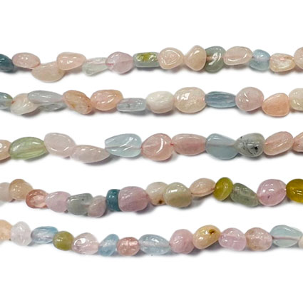 6-8mm Morganite Multi col Pebble Nugget Bead 16