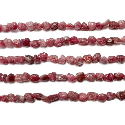 6-8mm Pink Tourmaline Pebble Nugget Bead 16"string