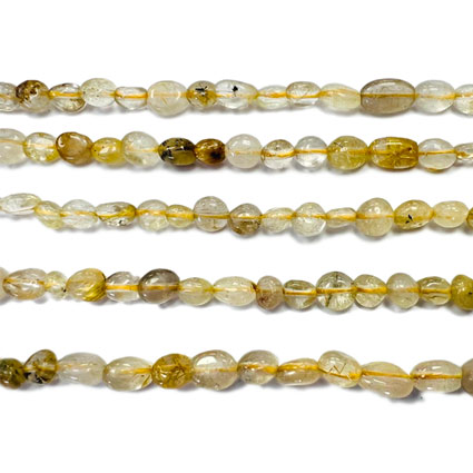 6-8mm Golden Rutilated Quartz Pebble Nugget Bead 16"string