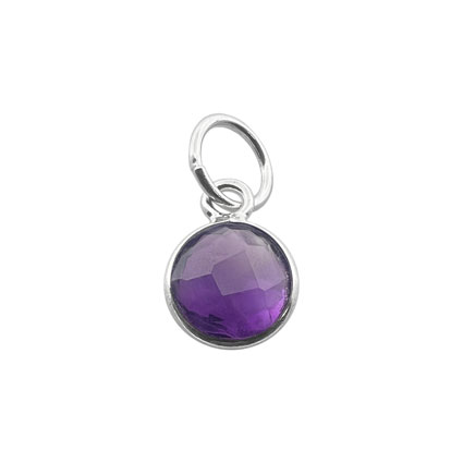 6mm Facet Round Amethyst Gemstone Charm Sterling Silver