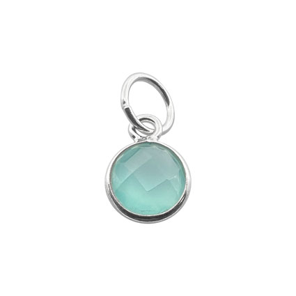 6mm Facet Round Aqua Chalci Gemstone Charm Sterling Silver