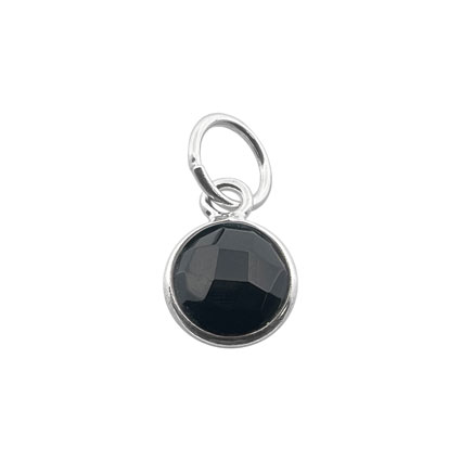 6mm Facet Round Black Onyx Gemstone Charm Sterling Silver