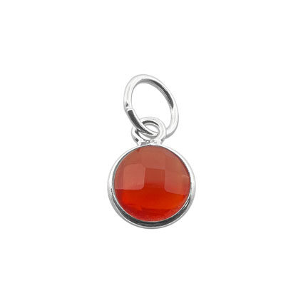 6mm Facet Round Carnelian Gemstone Charm Sterling Silver