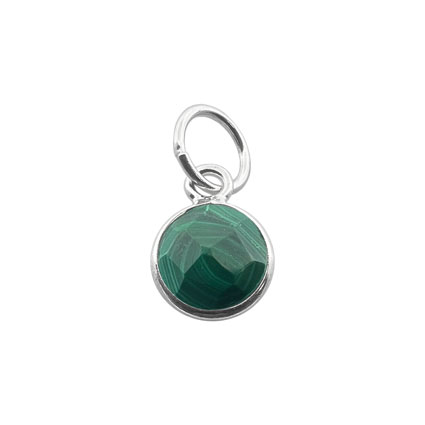 6mm Facet Round Malachite Gemstone Charm Sterling Silver