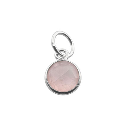 6mm Facet Round Rose Quartz Gemstone Charm Sterling Silver