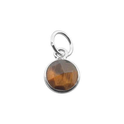 6mm Facet Round Tiger Eye Gemstone Charm Sterling Silver