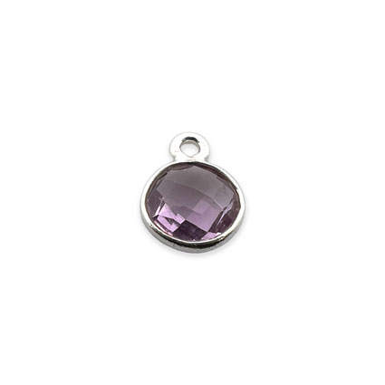 6mm Birthstone Rnd Facet Charm STS - Feb/Amethyst Hydro Quartz