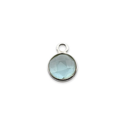 6mm Birthstone Rnd Facet Charm STS - March/Aquamarine Hydro Qtz