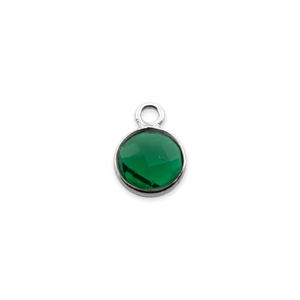 6mm Birthstone Rnd Facet Charm STS - May/Emerald Hydro Quartz