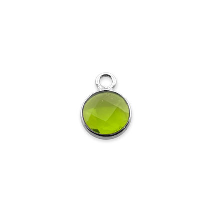 6mm Birthstone Rnd Facet Charm STS - August/Peridot Hydro Quartz