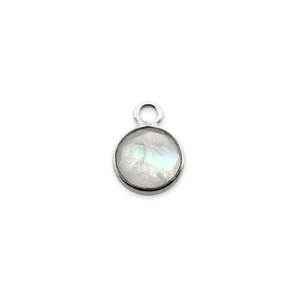 6mm Birthstone Rnd Facet Charm STS - June/Real Rainbow Moonstone