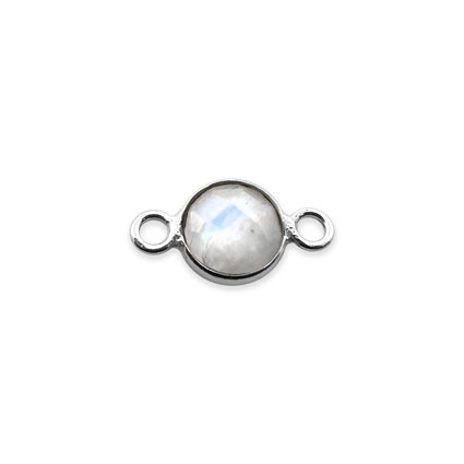 6mm Birthstone Rnd Facet Link STS - June/Real Rainbow Moonstone
