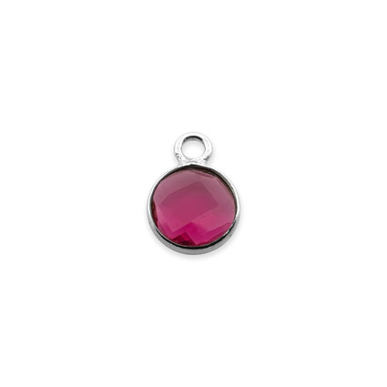 6mm Birthstone Rnd Facet Charm STS - July/Ruby Hydro Quartz