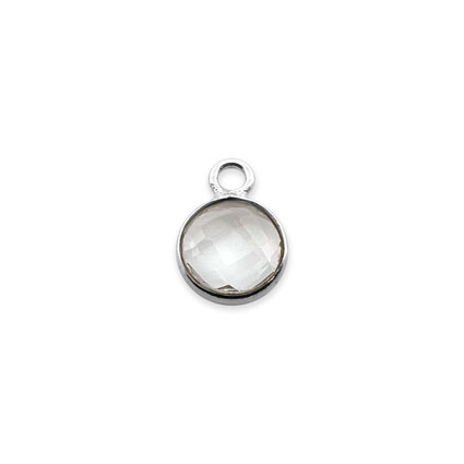6mm Birthstone Rnd Facet Charm STS - April/Crystal Hydro Quartz