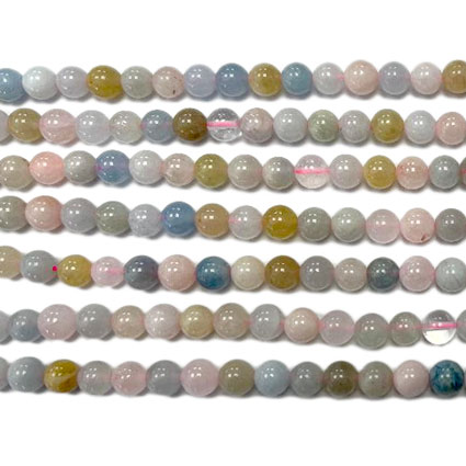 6mm Morganite Multi col Loose Bead String