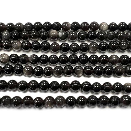 6mm Silver Sheen Obsidian Loose Bead String