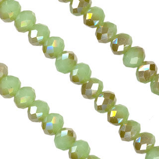 4x6mm Facet Rondelle Glass Beads: Peridot T-coat
