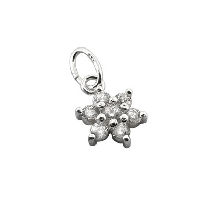 7mm Flower Charm w/CZ Crystal Sterling Silver