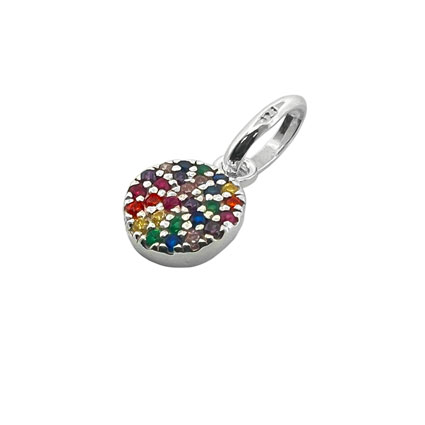 7mm Round Disc Multi CZ Charm Sterling Silver