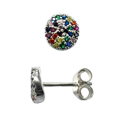 7mm Multi CZ Disc Ear studs w/scrolls Sterling Silver