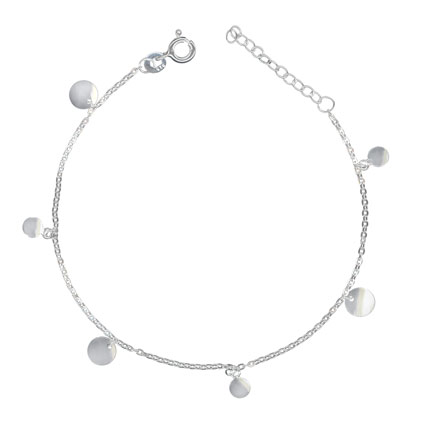 8"(7+1"ext) Flat Cable Bracelet Boho Disc St Silver